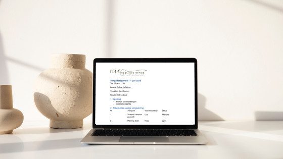 Voorbeeld van een toegankelijke agenda in Word met logo van Nicoline’s Office